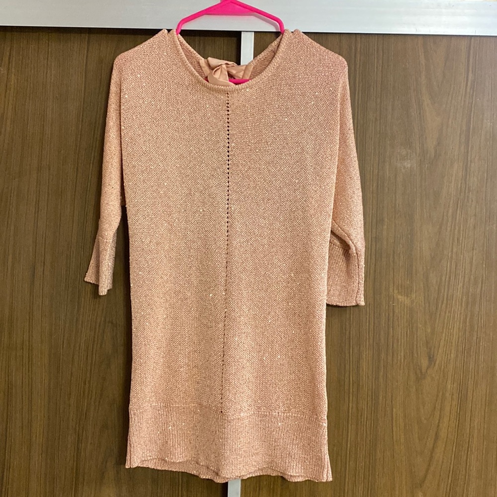 Women’s Rose Gold Sequin Sweater With Ribbin
